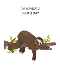 The story of one sloth. Outdoors. Funny cartoon sloths in different postures set © a7880ss
