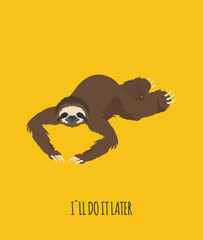The story of one sloth. Outdoors. Funny cartoon sloths in different postures set