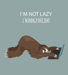 The story of one sloth. At work, study. Funny cartoon sloths in different postures set © a7880ss