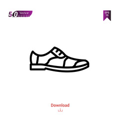 Outline SHOE icon. shoe icon vector isolated on white background. man-footwear. Graphic design, mobile application,professions icons 2019 year, user interface. Editable stroke. EPS10 format