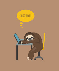 The story of one sloth. At work, study. Funny cartoon sloths in different postures set © a7880ss