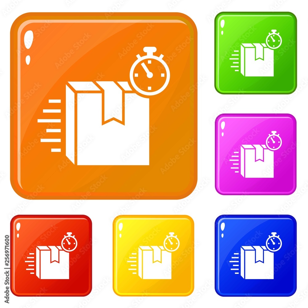 Poster speed delivery box icons set collection vector 6 color isolated on white background