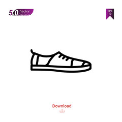 Outline SHOE icon. shoe icon vector isolated on white background. man-footwear. Graphic design, mobile application,professions icons 2019 year, user interface. Editable stroke. EPS10 format