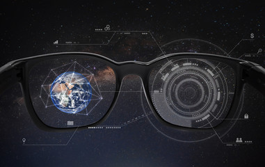 Smart glasses, VR virtual reality, and AR augmented reality technology. Element of this image are...