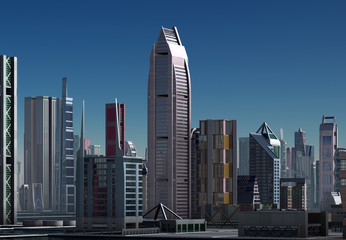Naklejka premium 3D Rendered Futuristic City - 3D Illustration