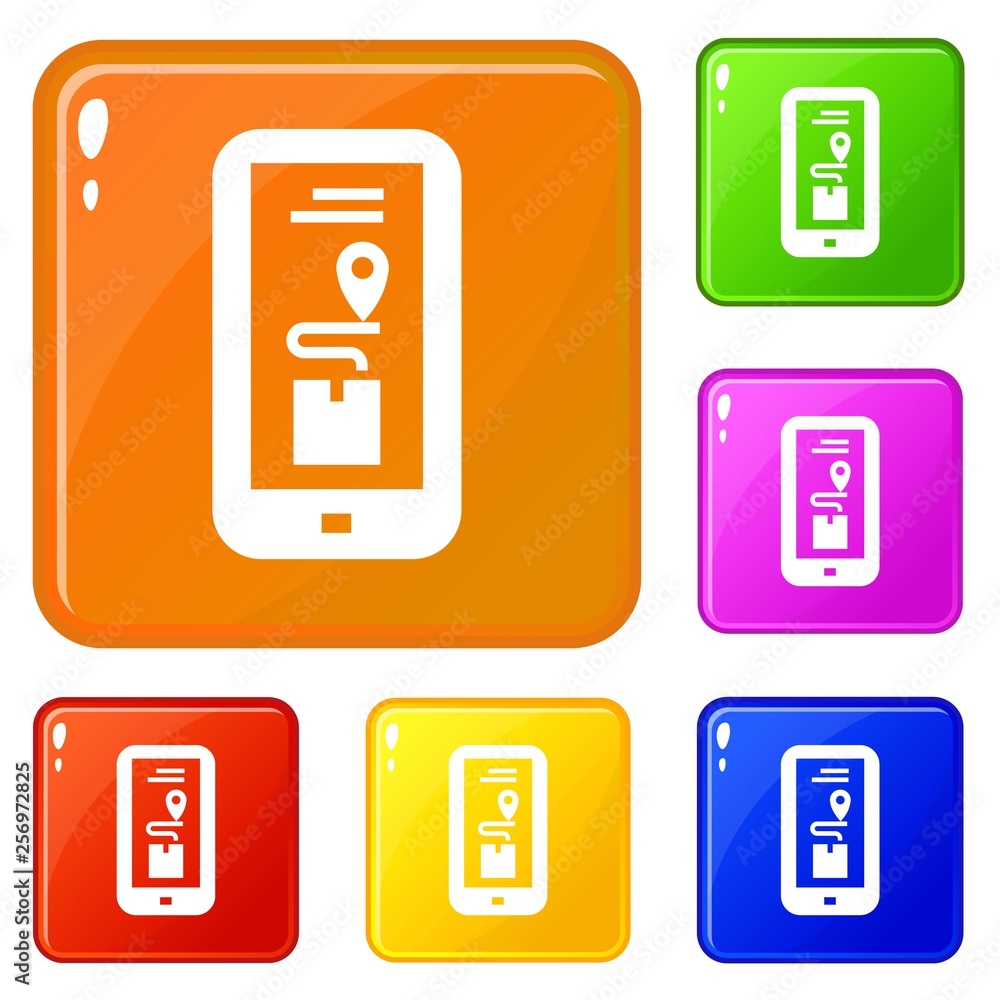 Poster smartphone track delivery box icons set collection vector 6 color isolated on white background