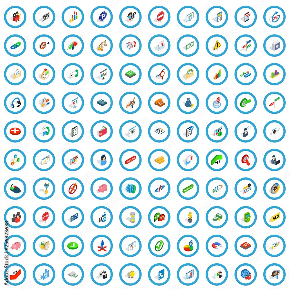 Poster 100 management icons set in isometric 3d style for any design vector illustration