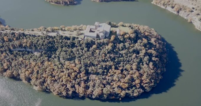 Aerial view of Sant Pere de Casserres - Benedictine monastery in Spain