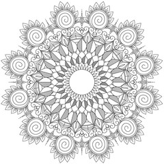 Mandala Intricate Patterns Black and White. Hand drawn abstract background. Decorative retro banner isolated. Invitation, t-shirt print, wedding card, scrapbooking. Tattoo element.