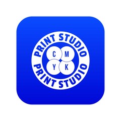 New print studio icon blue vector isolated on white background
