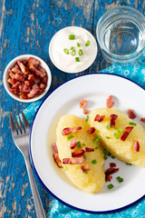 Cepelinai (zeppelins) on wooden surface