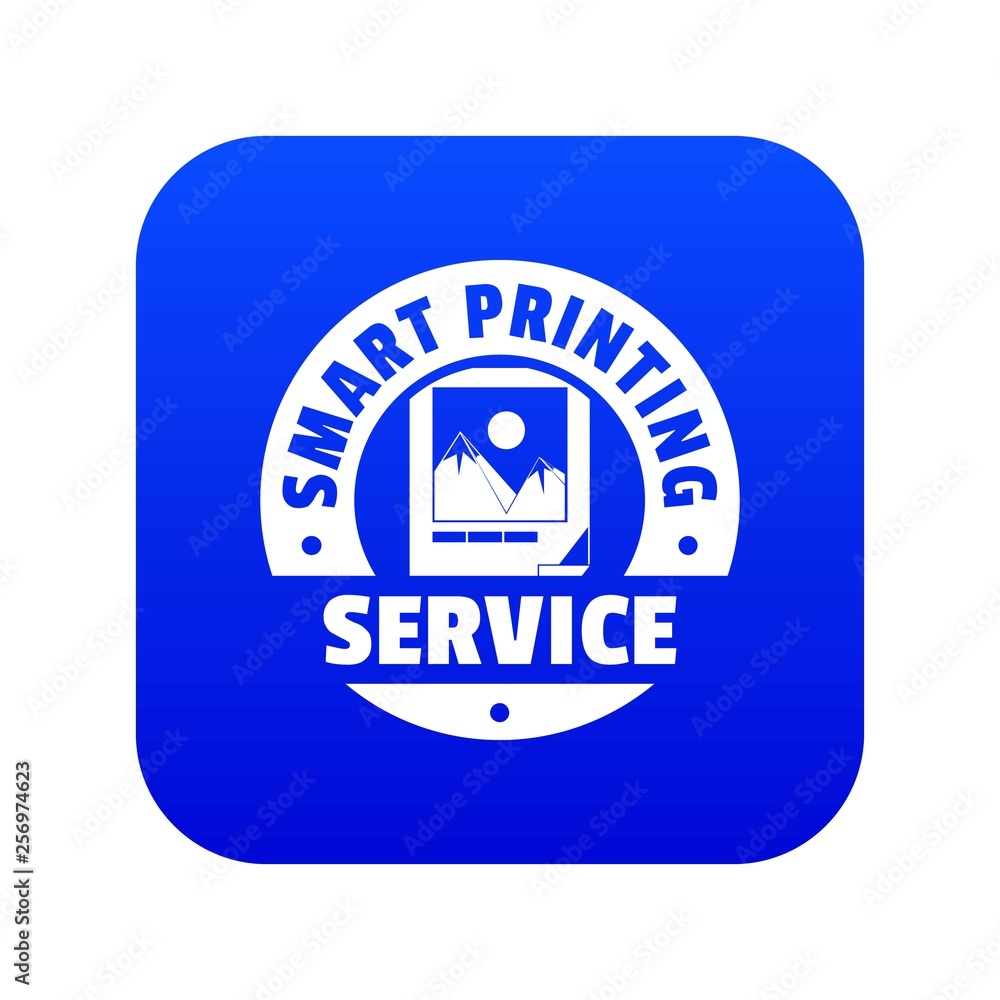 Poster smart printing service icon blue vector isolated on white background