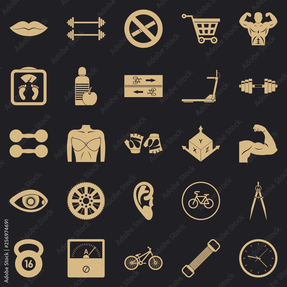 Poster dumbbells icons set. simple set of 25 dumbbells vector icons for web for any design