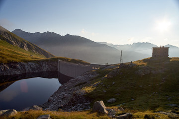 Costa Brunella lake and dam, near Cima d'Asta, Trentino, Italy   