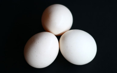 Kampung chicken eggs or telur ayam kampung on black background.