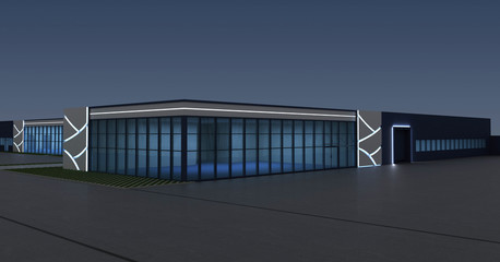 Fototapeta premium 3d render exterior mall at night, exterior visualization, 3D illustration