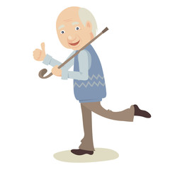 Funny Grandfather. Elderly men shows an approving gesture, vector illustration.	