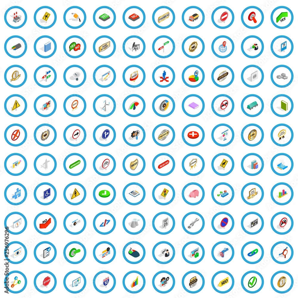 Poster 100 marker icons set in isometric 3d style for any design vector illustration