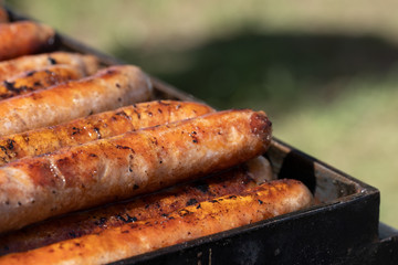 Closeup image of cooked sausages at an Australian election barbecue fund raiser