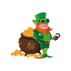 saint patrick lemprechaun with treasure cauldron