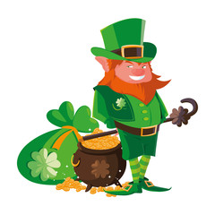 saint patrick lemprechaun with treasure cauldron