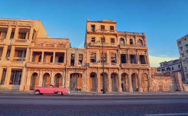 Classic convertible car on the famous Malecon seaside avenue in Havana,HAVANA,CUBA