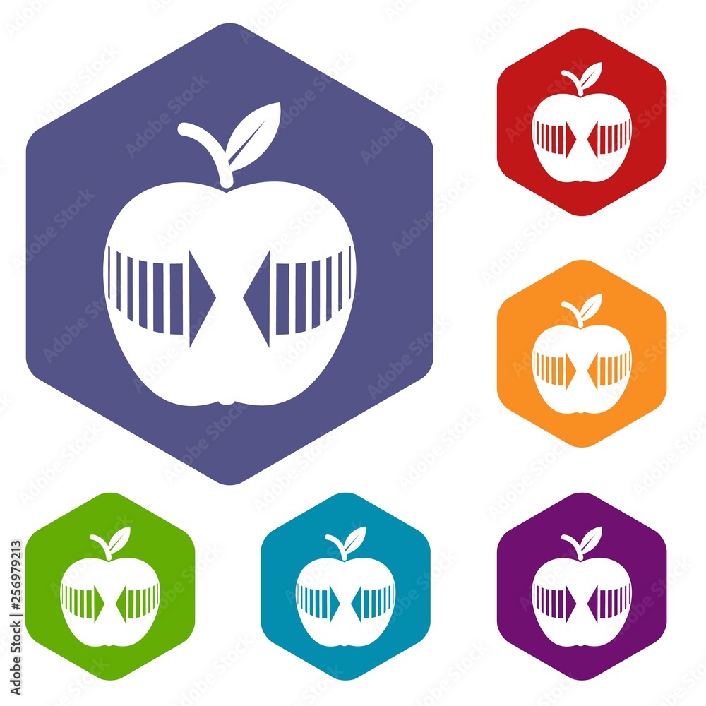 Poster arrow apple icons vector colorful hexahedron set collection isolated on white