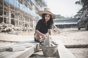 Concept of poverty and child labor, Children who are working on construction sites ,  Against child labor, Poor children,  construction work, Violence children and trafficking concept