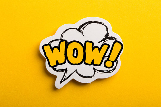 WOW Speech Bubble Isolated On Yellow Background