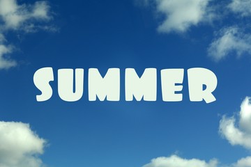 blue sky with clouds and the inscription summer