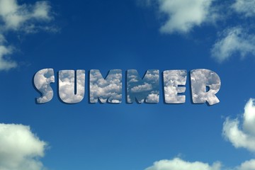 blue sky with clouds and the inscription summer