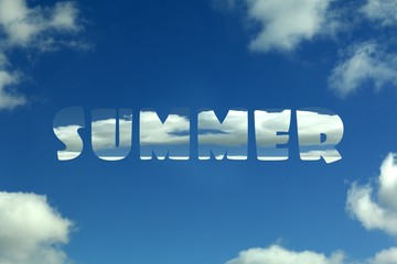 blue sky with clouds and the inscription summer