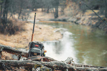 Fishing gear on the river bank