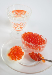 Still life with red caviar and vodka