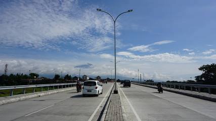 Fototapeta na wymiar precisely at General Soedirman Underpass on Saturday, March 23, 2019. It was a very sunny morning and beautiful slamet mountain