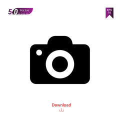 Outline black photo-camera icon. photo-camera icon vector isolated on white background. Graphic design, mobile application, icons 2019 year, user interface. Editable stroke. EPS 10 format