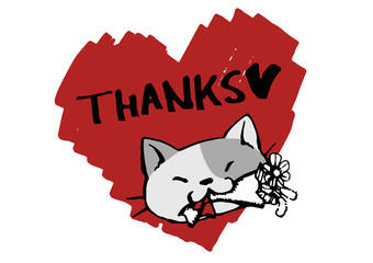 ありがとう　三毛猫と花束　メッセージカード