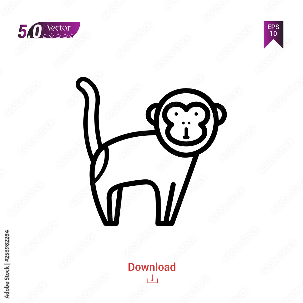 Poster outline monkey icon. monkey icon vector isolated on white background. forest-animals. graphic design