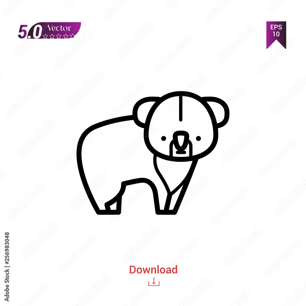 Poster outline koala icon. koala icon vector isolated on white background. forest-animals. graphic design, 