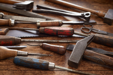 Old wooden handled woodworking tools