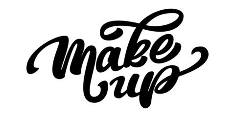 Lettering the word Makeup on a white background
