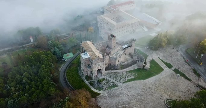 Picturesque autumn landscape with imposing medieval fortress Castillo de Javier, Spain