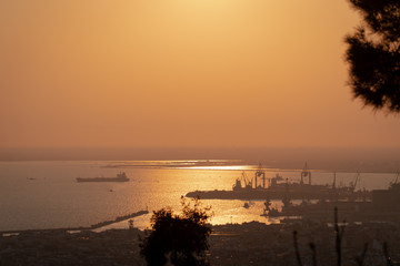 Thessaloniki / Greece 22 march 2019 : sunset in the most beautiful city of Greece photo taken from...