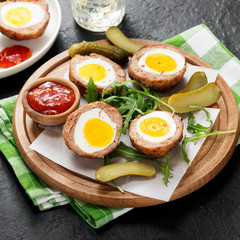 Meatballs with minced meat stuffed with boiled egg. 