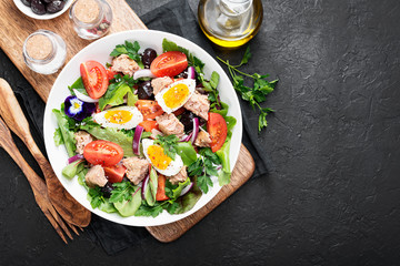 Tuna Fish Salad with Lettuce, Cherry Tomatoes, egg and olives.