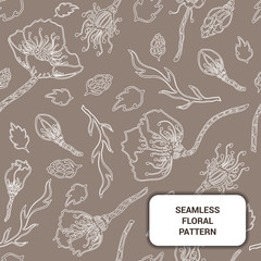 Seamles poppy pattern on brown background for batik and textile design,wallpaper