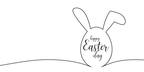 Continuous line drawing of easter egg with rabbit ears, Black and white easter day banner