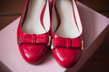 Concept of fashion and casual style. Red leather shoes 