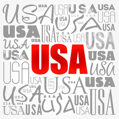 USA wallpaper word cloud, travel concept background