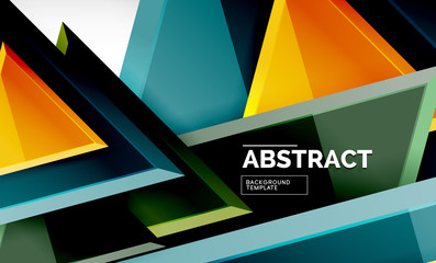 Triangles repetiton geometric abstract background, multicolored glossy triangular shapes, hi-tech poster cover design or web presentation template with copy space